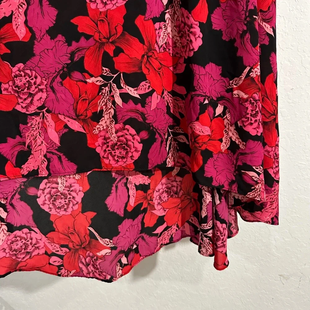 Nanette Lepore Long Sleeve Smocked Floral Midi Dress 4 Red Romantic Feminine - Picture 5 of 10